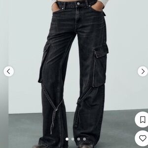 Zara Black Wide Leg Cargo Jeans